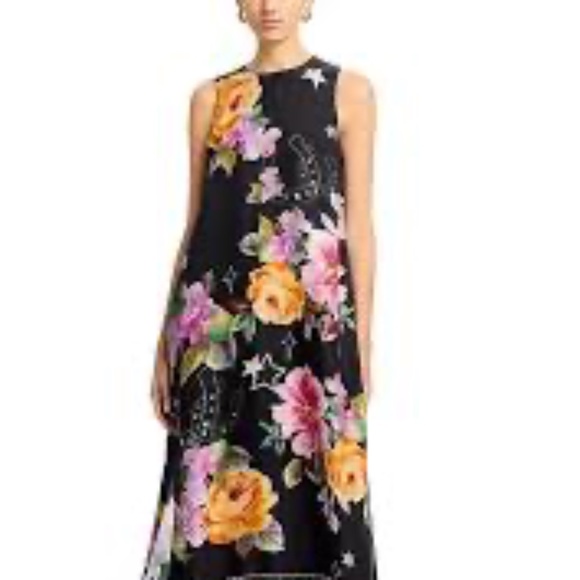 Johnny Was Silk Lined Linen Floral Dress - Picture 1 of 5